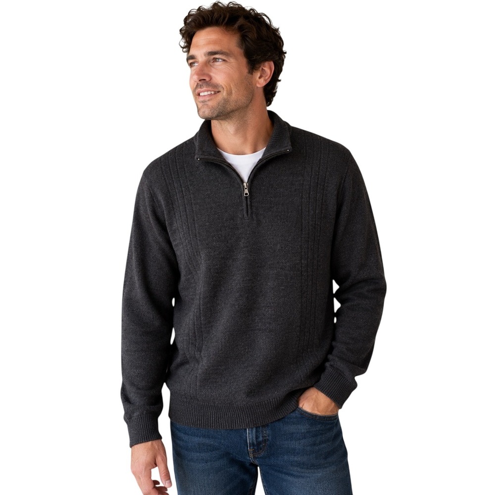 Dockers Charcoal Gray Quarter Zip Sweater Mens XL Ribbed Knit Pullover